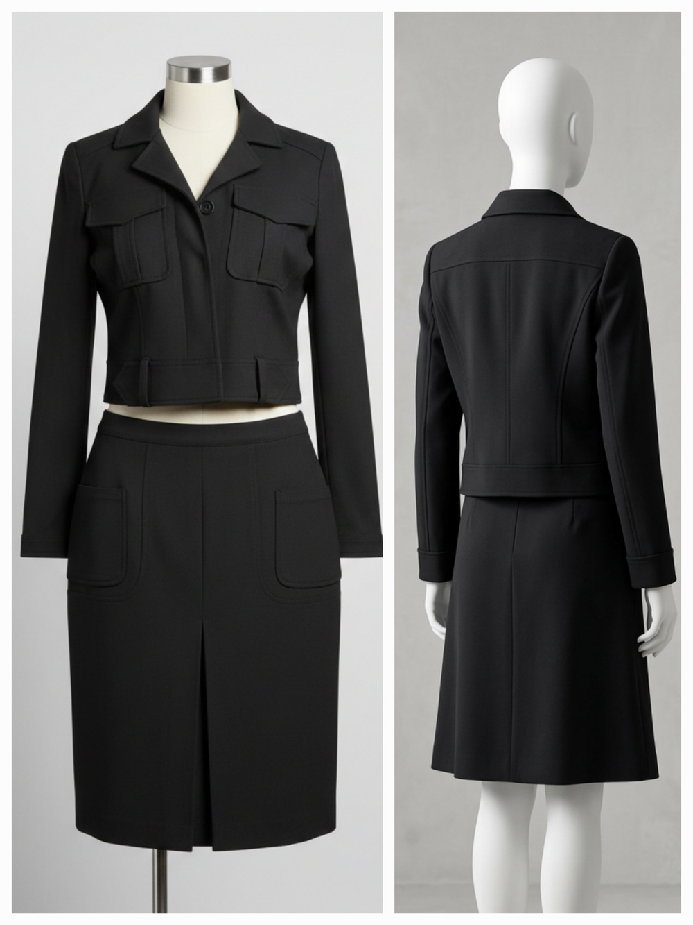 INC International Concepts Black 2-Piece Cropped Jacket & Skirt Suit Size 2